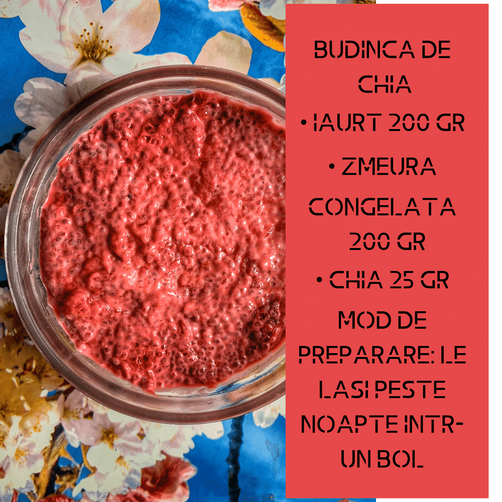iaurt grecesc, seminte chia, zmeura